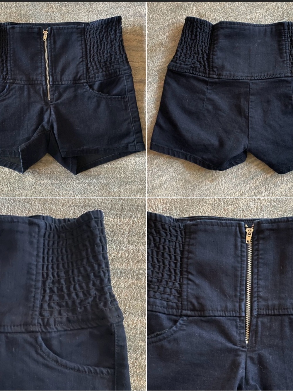 L&M Denim High-Waisted Smocked Moto Jean Shorts Dark Navy Sz Small
